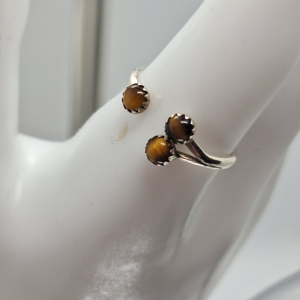 FASH SALE Tiger eye stones wrap ring set in Sterling silver 925 Sz 8.5